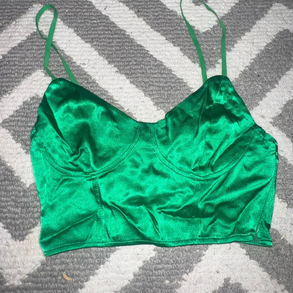 zara satin green going out top